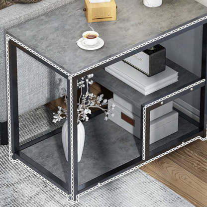 Traditional Vintage Rectangular Board Iron End Table 3-Tier For Living Room