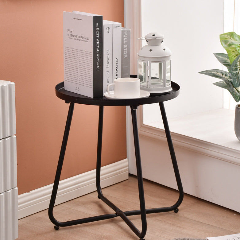 Lighom minimalist x-base round black coffee tables in wood aluminum