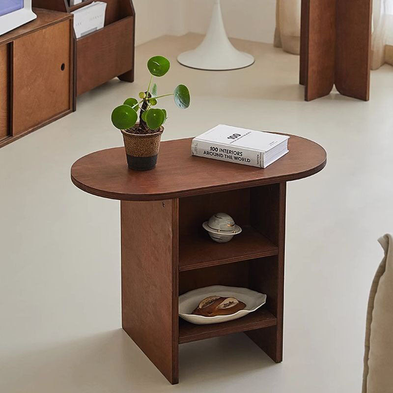 Scandinavian Oval Solid Wood 3-Tier End Table — Walnut