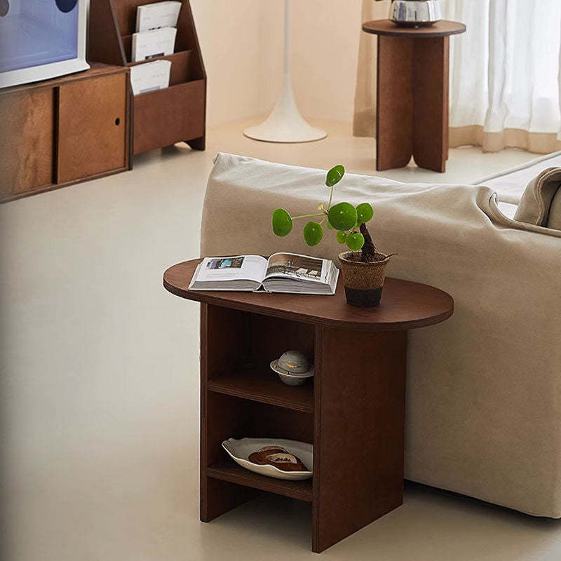 Scandinavian Oval Solid Wood 3-Tier End Table