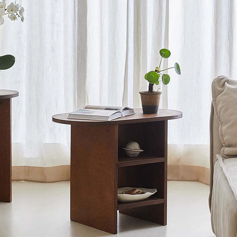 Scandinavian Oval Solid Wood 3-Tier End Table