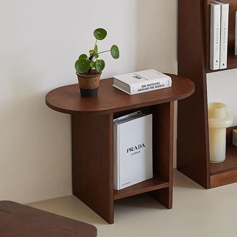 Scandinavian Oval Solid Wood 3-Tier End Table