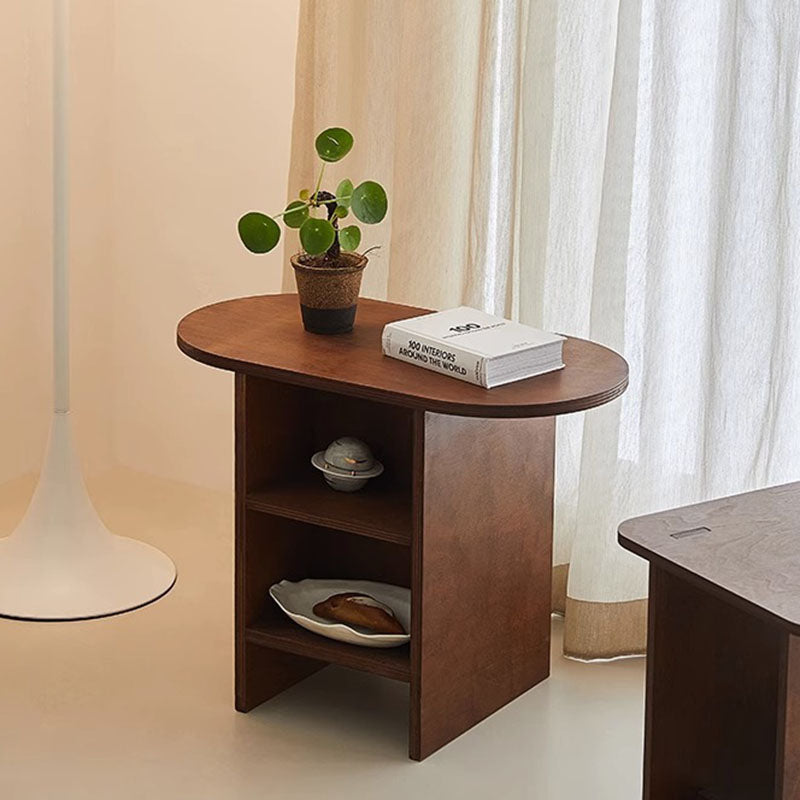 Scandinavian Oval Solid Wood 3-Tier End Table