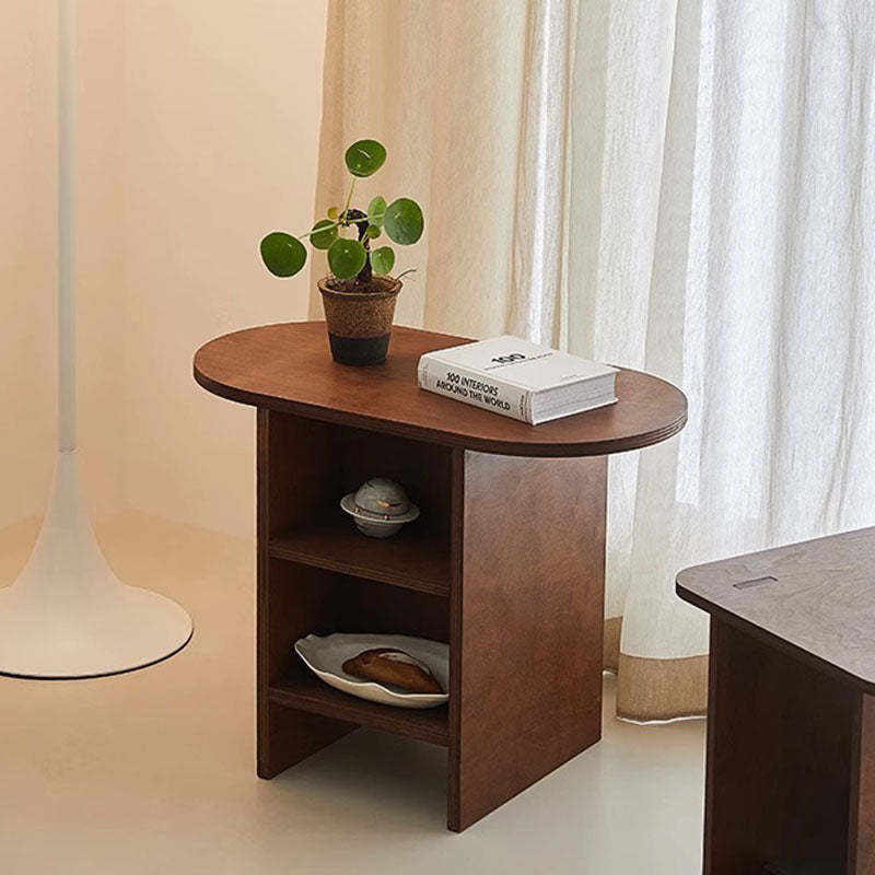 Scandinavian Oval Solid Wood 3-Tier End Table