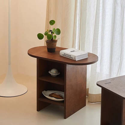 Scandinavian Oval Solid Wood 3-Tier End Table