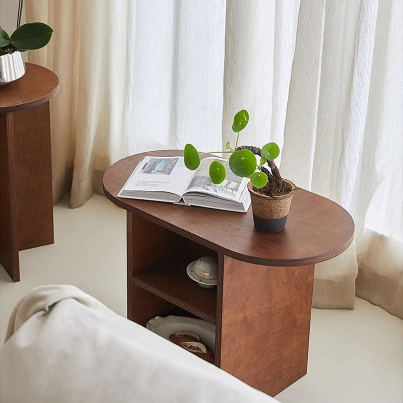 Scandinavian Oval Solid Wood 3-Tier End Table