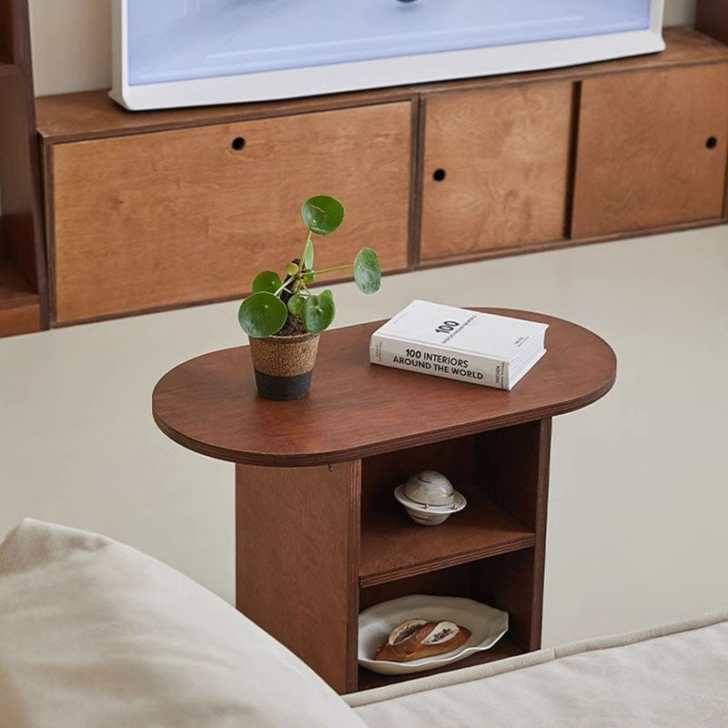 Scandinavian Oval Solid Wood 3-Tier End Table