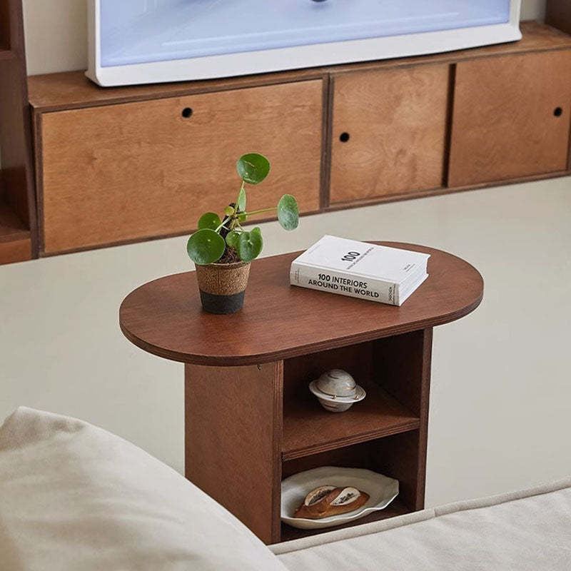 Scandinavian Oval Solid Wood 3-Tier End Table