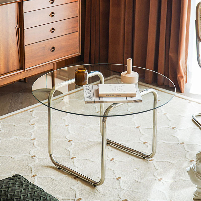 Scandinavian Round Glass Steel Coffee Table — Clear