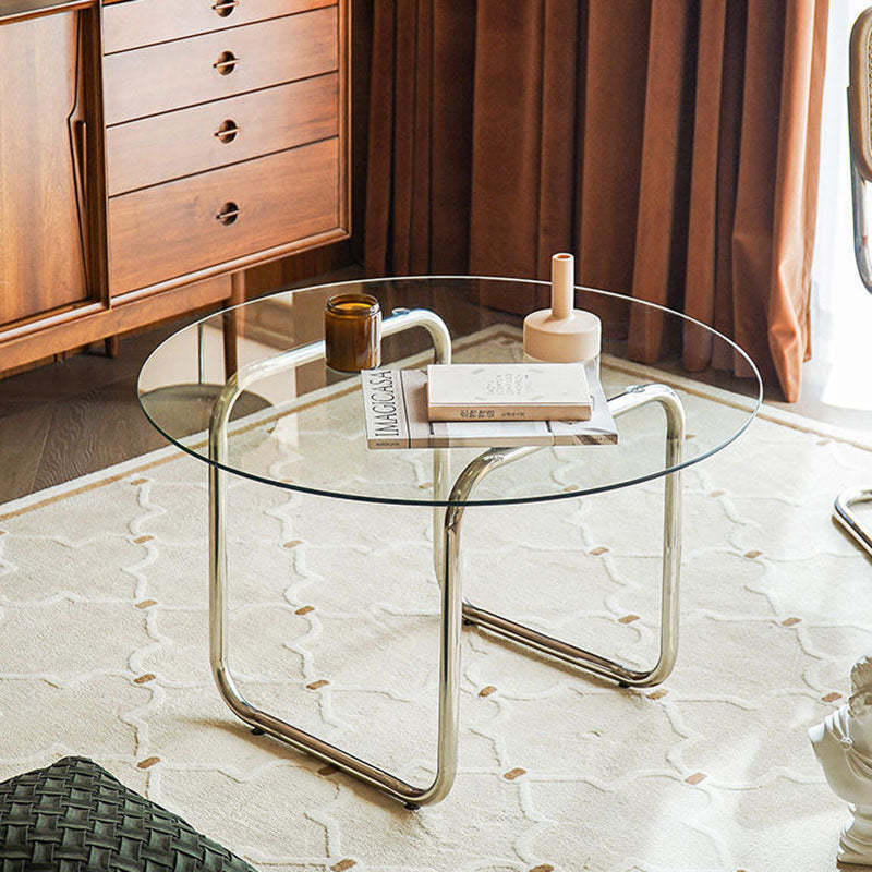 Scandinavian Round Glass Steel Coffee Table — Clear