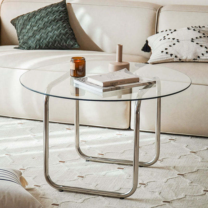 Scandinavian Round Glass Steel Coffee Table