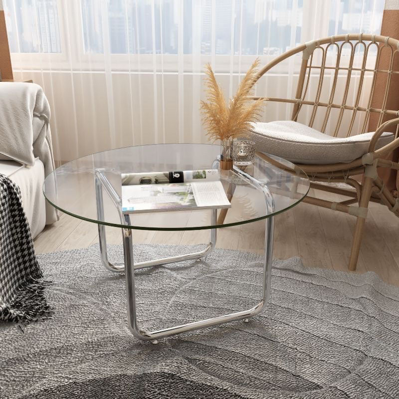 Scandinavian Round Glass Steel Coffee Table