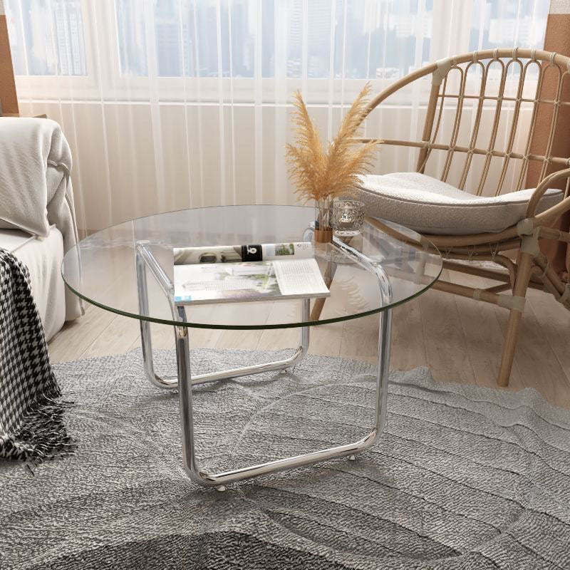 Lighom nordic round oak coffee tables — 15.75" H x 19.69" Dia x 19.69" L / Clear