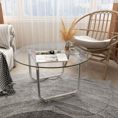 Scandinavian Round Glass Steel Coffee Table