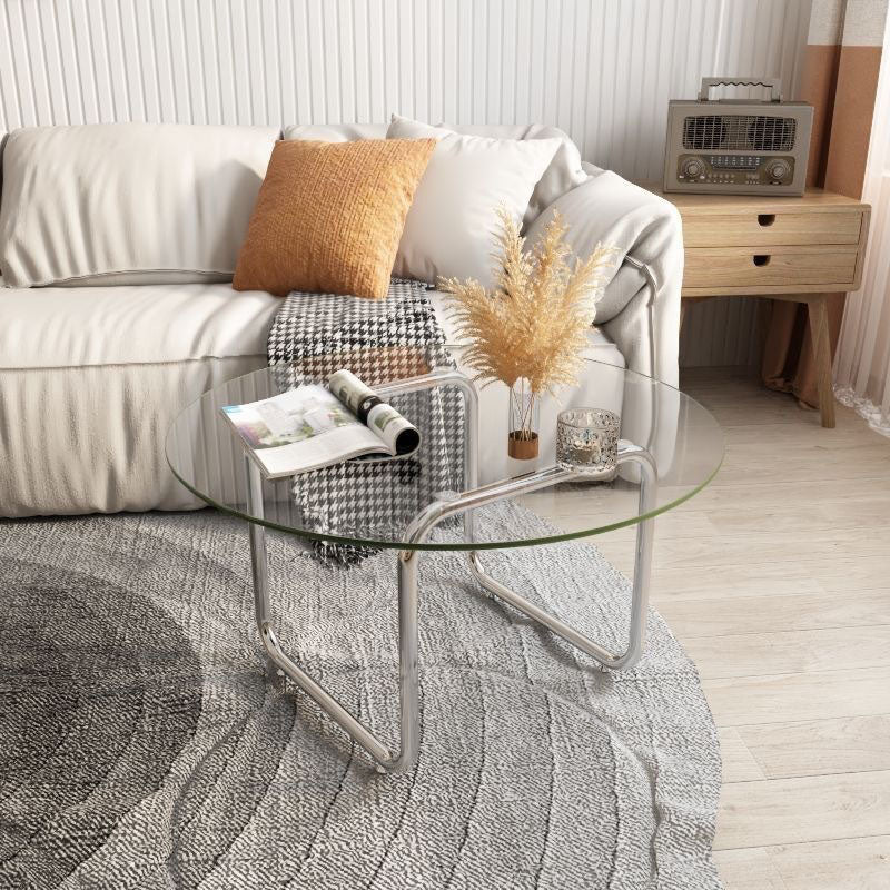 Scandinavian Round Glass Steel Coffee Table
