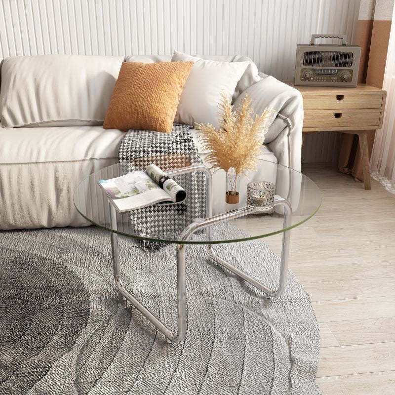 Scandinavian Round Glass Steel Coffee Table
