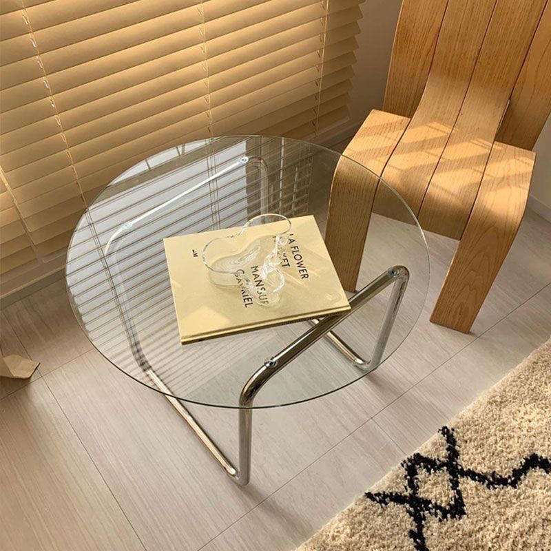 Scandinavian Round Glass Steel Coffee Table
