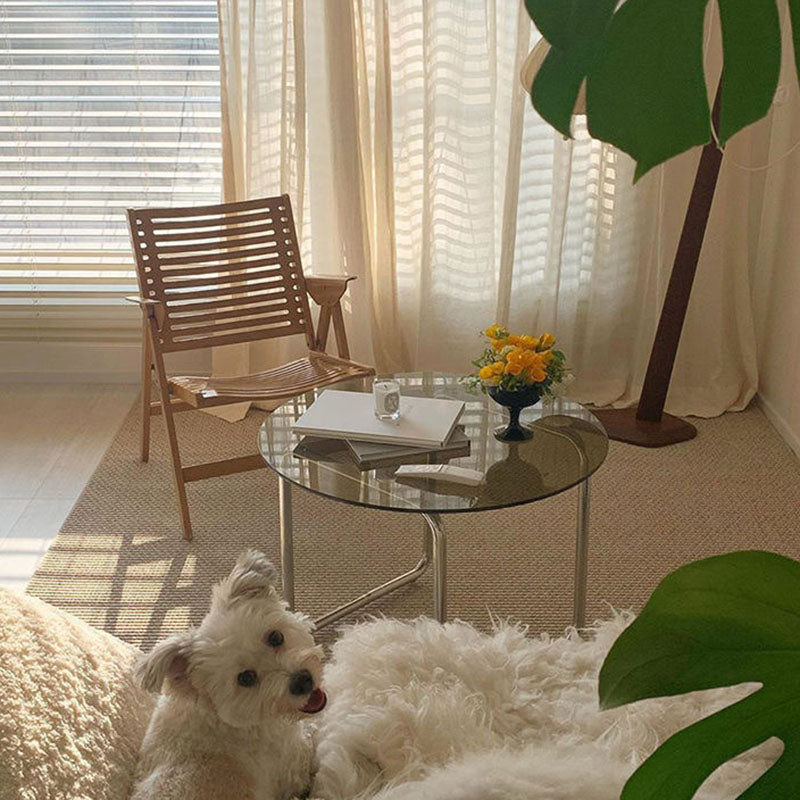 Scandinavian Round Glass Steel Coffee Table
