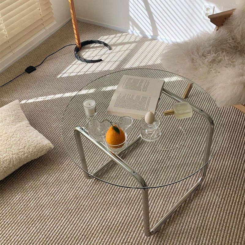 Scandinavian Round Glass Steel Coffee Table