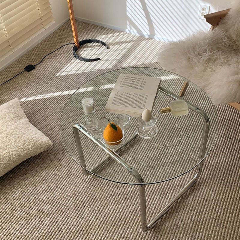 Scandinavian Round Glass Steel Coffee Table