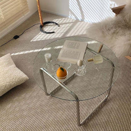 Scandinavian Round Glass Steel Coffee Table