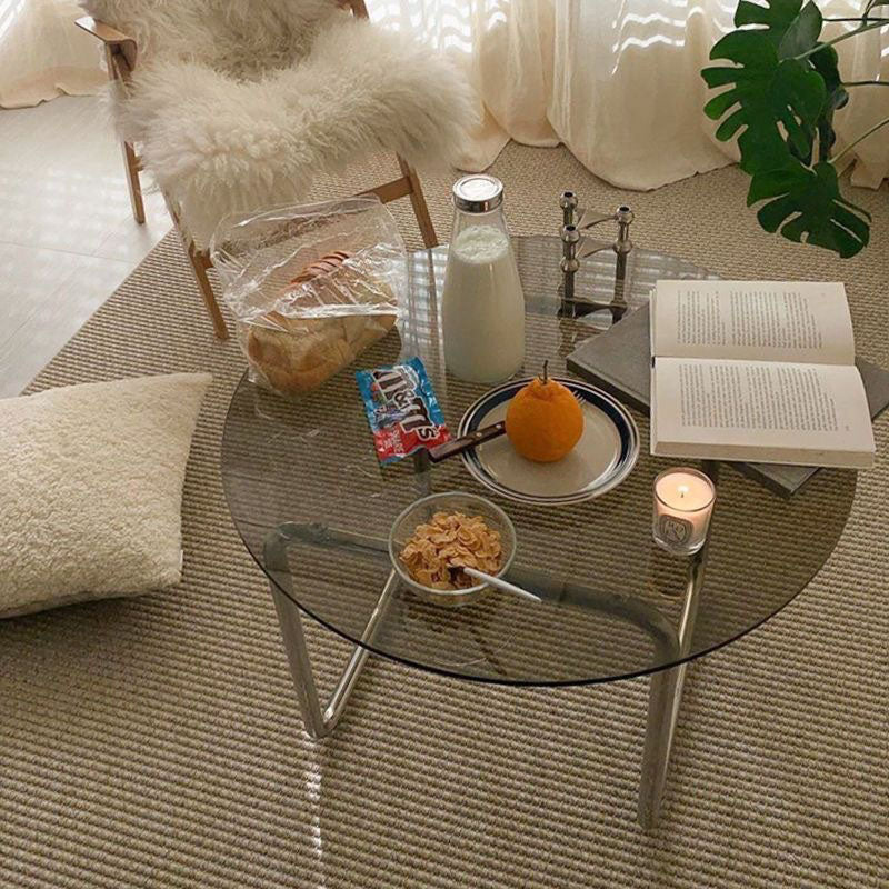 Scandinavian Round Glass Steel Coffee Table — Clear