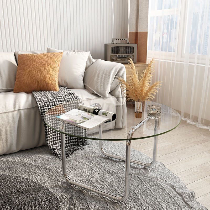 Scandinavian Round Glass Steel Coffee Table