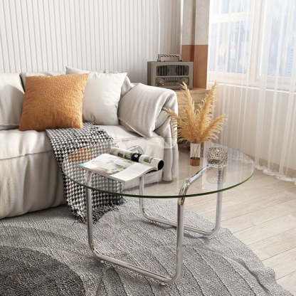 Scandinavian Round Glass Steel Coffee Table