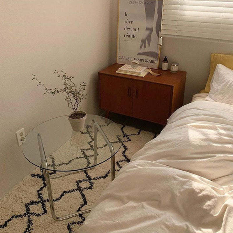 Scandinavian Round Glass Steel Coffee Table