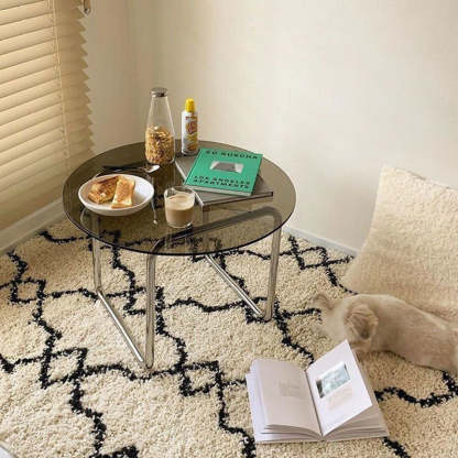 Scandinavian Round Glass Steel Coffee Table
