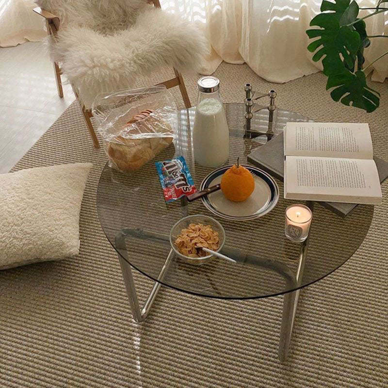 Scandinavian Round Glass Steel Coffee Table — Clear