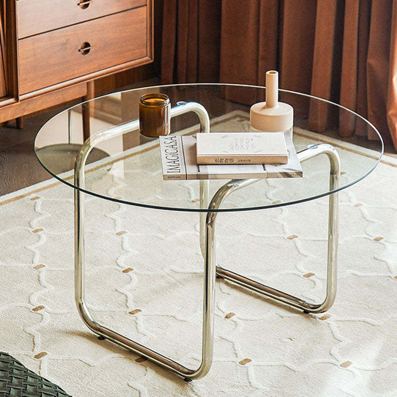 Scandinavian Round Glass Steel Coffee Table