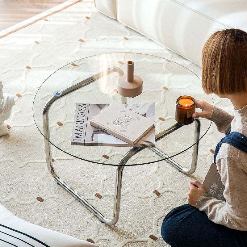 Scandinavian Round Glass Steel Coffee Table
