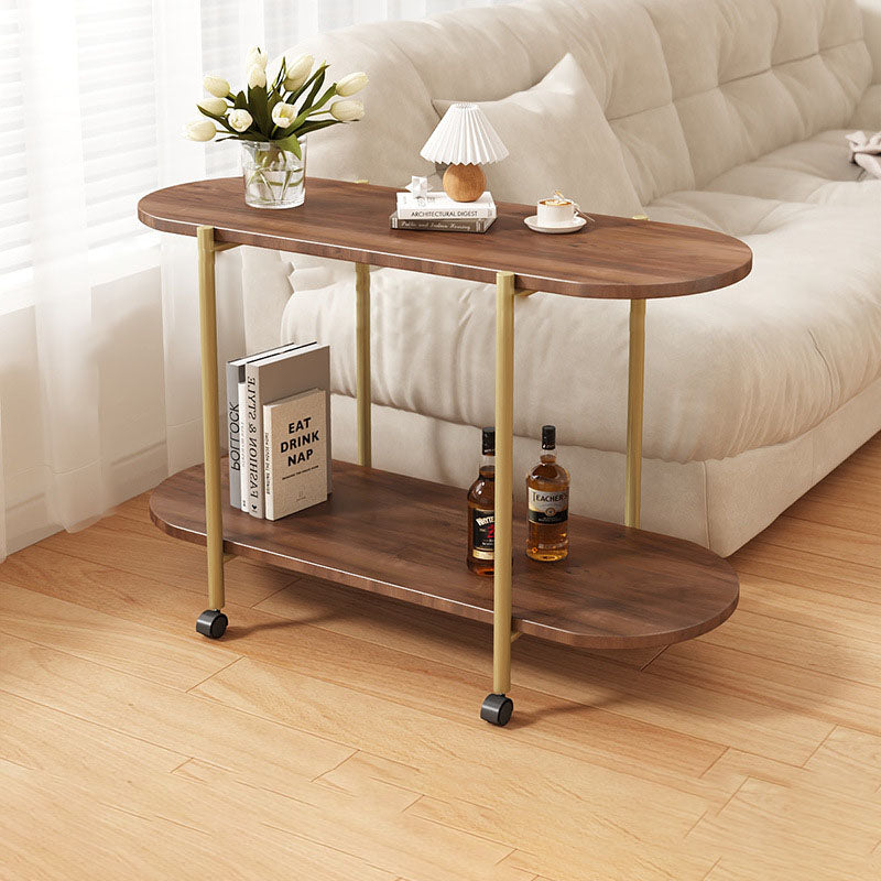 Minimalist Oval Wood Stainless Steel Side Table