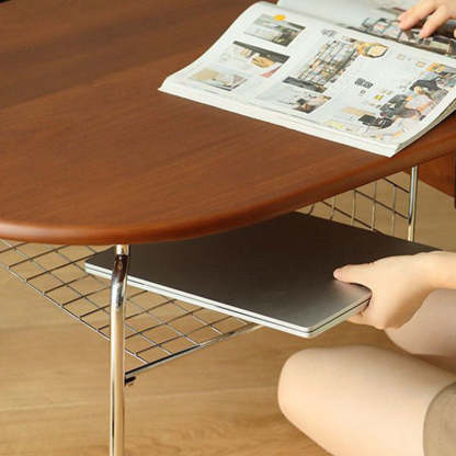 Japanese Wood Stainless Steel Coffee Table 1-Drawer