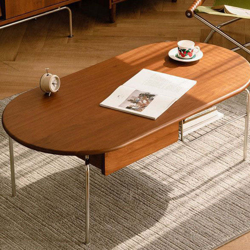 Japanese Wood Stainless Steel Coffee Table 1-Drawer — Black