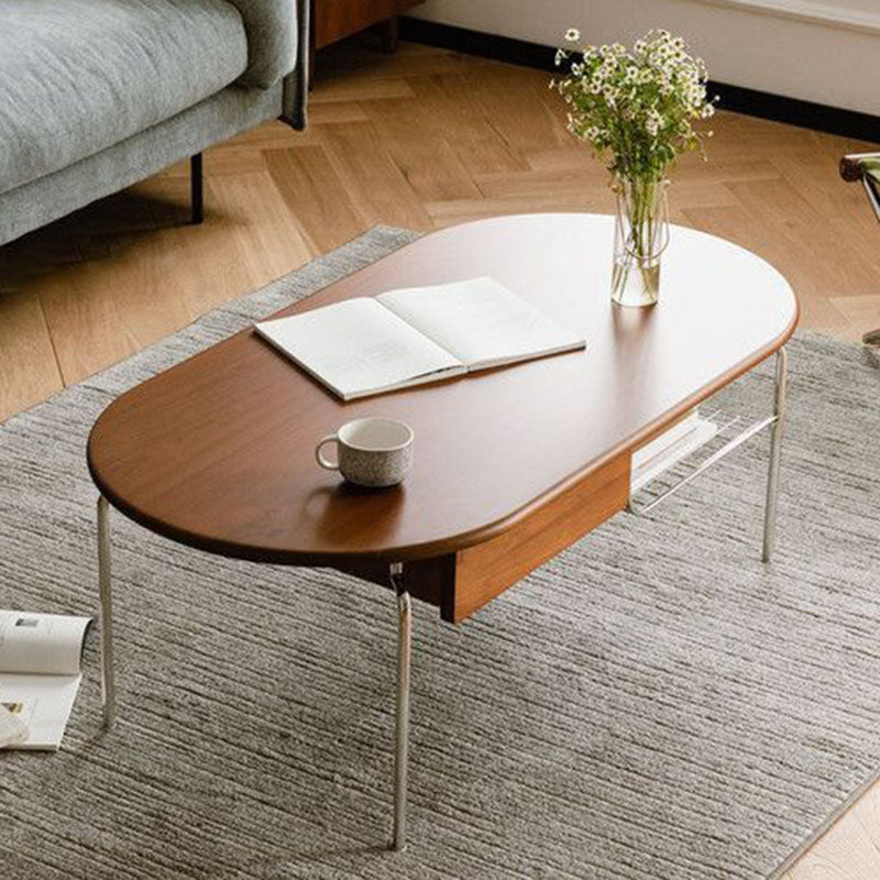 Japanese Wood Stainless Steel Coffee Table 1-Drawer