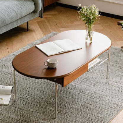 Japanese Wood Stainless Steel Coffee Table 1-Drawer