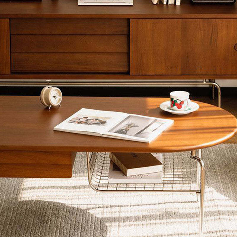 Japanese Wood Stainless Steel Coffee Table 1-Drawer