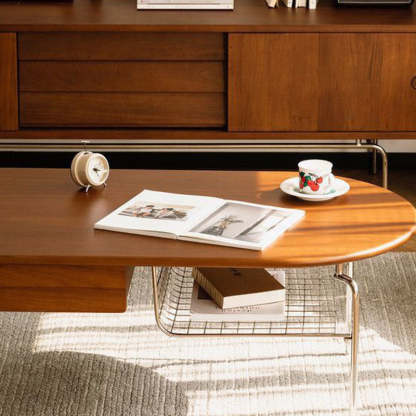 Japanese Wood Stainless Steel Coffee Table 1-Drawer