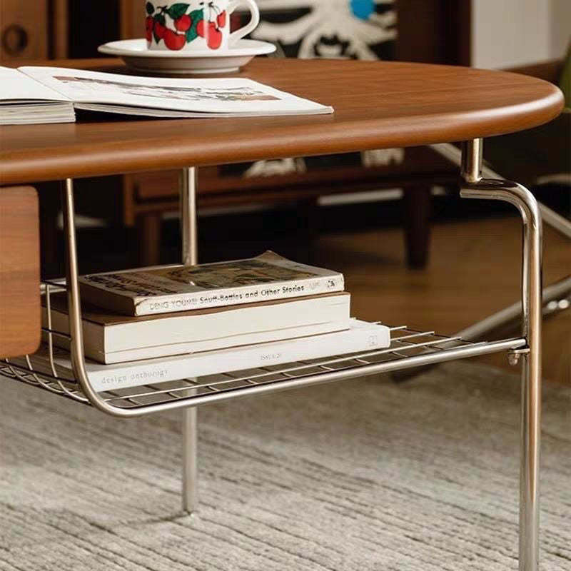 Japanese Wood Stainless Steel Coffee Table 1-Drawer