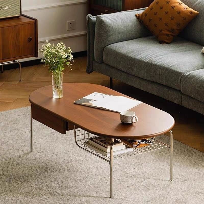 Japanese Wood Stainless Steel Coffee Table 1-Drawer