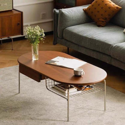 Japanese Wood Stainless Steel Coffee Table 1-Drawer