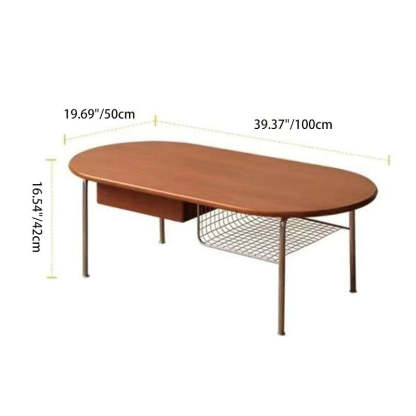 Japanese Wood Stainless Steel Coffee Table 1-Drawer — Walnut Color
