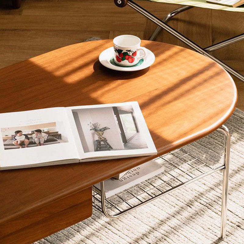 Japanese Wood Stainless Steel Coffee Table 1-Drawer