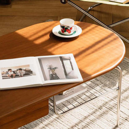 Japanese Wood Stainless Steel Coffee Table 1-Drawer