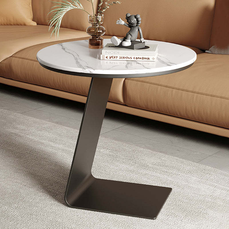 L-Shape Marble Steel Side Table — White