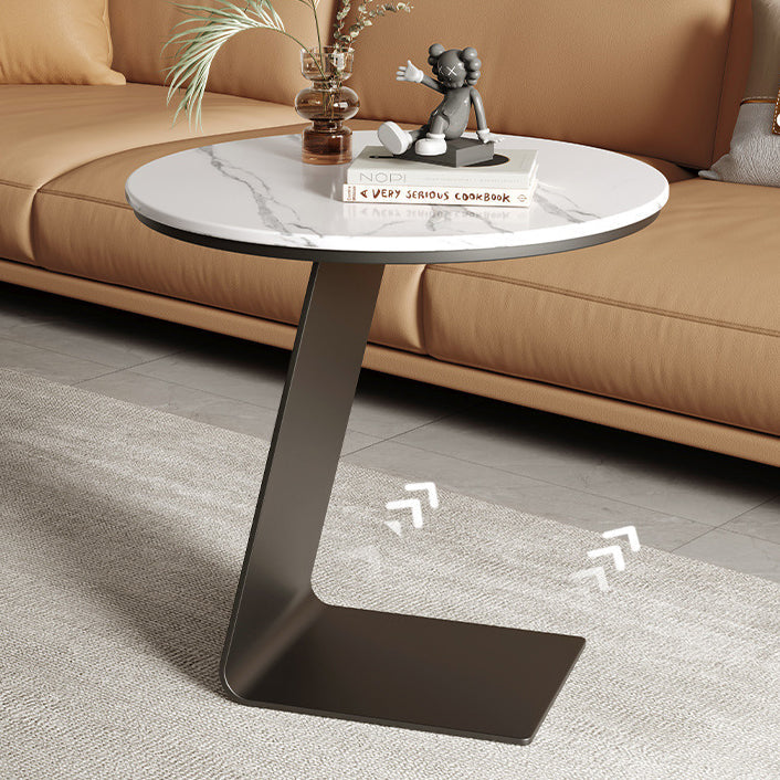 L-Shape Marble Steel Side Table — Grey