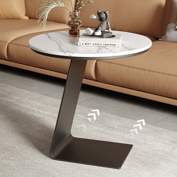 L-Shape Marble Steel Side Table — Grey