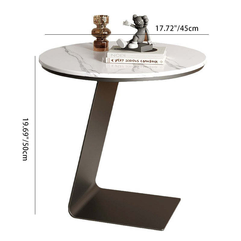 L-Shape Marble Steel Side Table — Grey